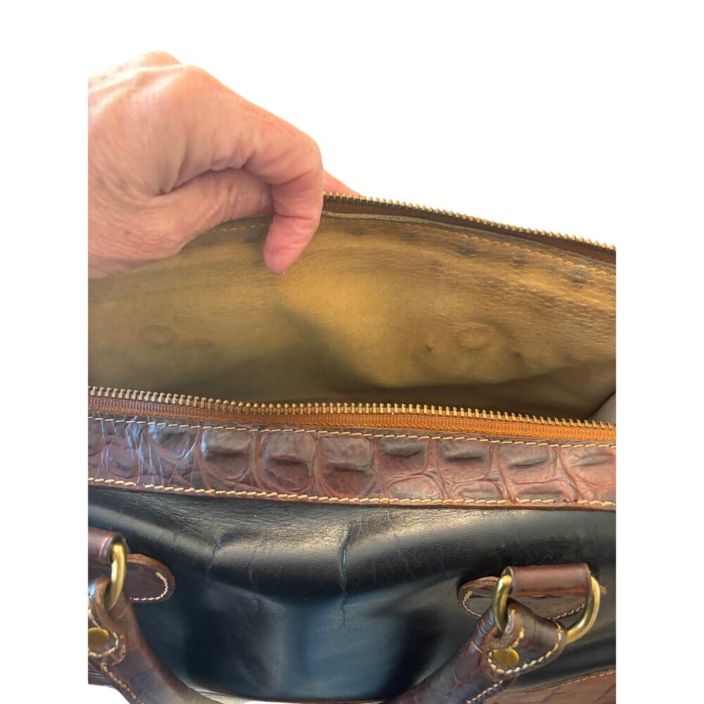Vintage Brahmin Tuscan Leather Satchel Crossbody Bag-Black and Brown Made in USA - Picture 11 of 12